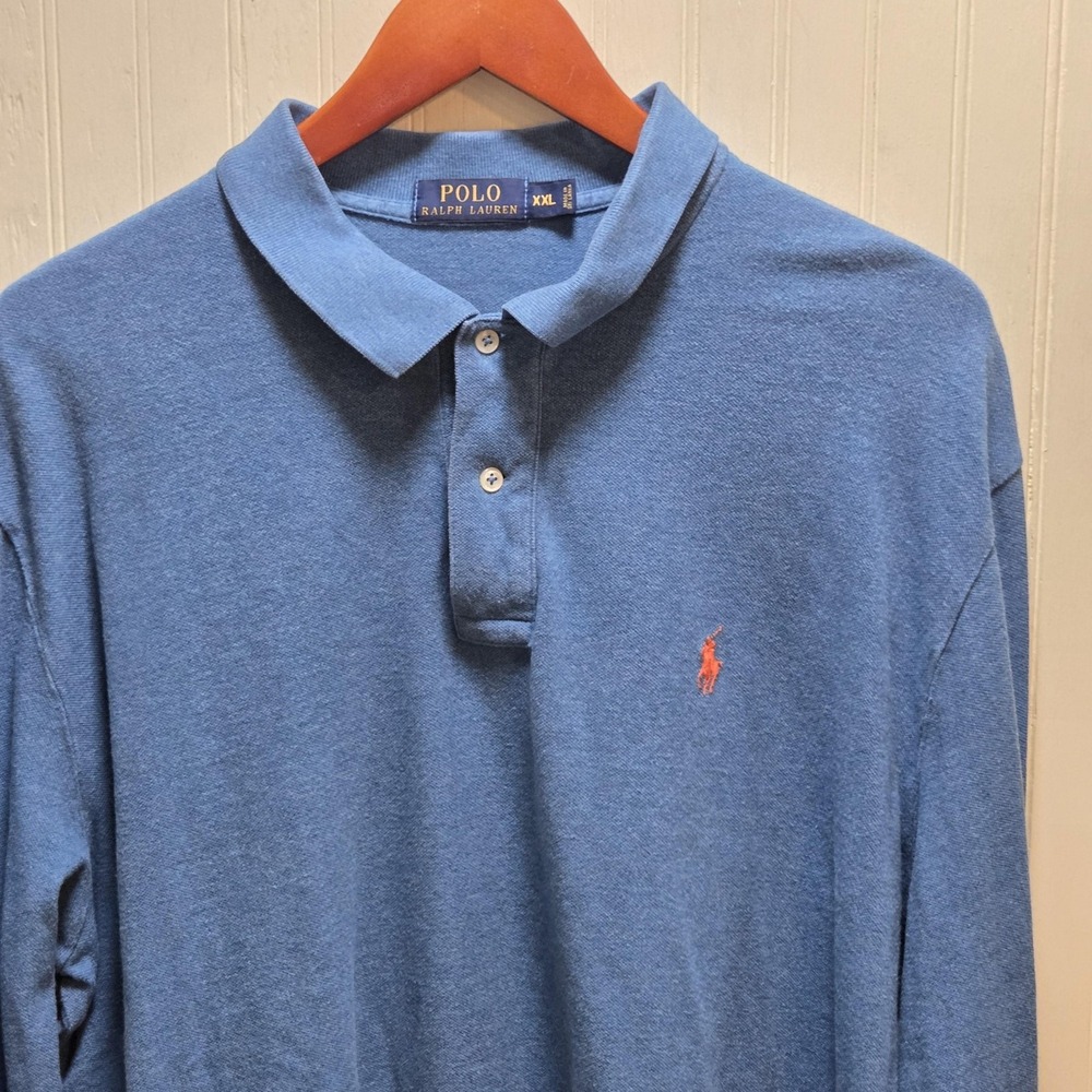 Polo Ralph Lauren Polo Shirt Mens 2XL Blue Long Sleeve Cotton Pony Logo Casual